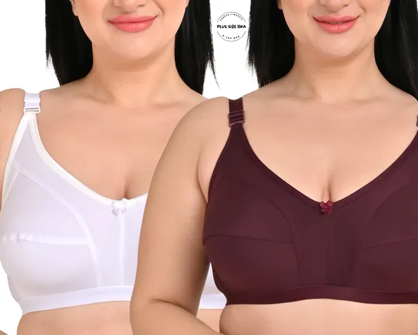 Pack_Of_2_Regular_Cotton_Blend_Solid_Non_Padded_Soft_Strap_Plus_Size_Bra_(White_&_Maroon)