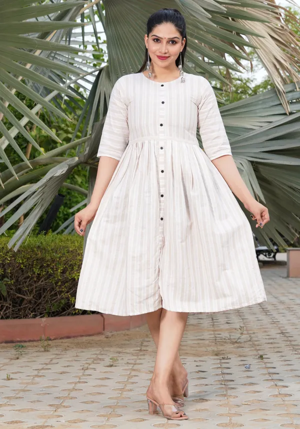 Beige_Regular_Cotton_Blend_Striped_Calf_Length_KurtaFor_Women