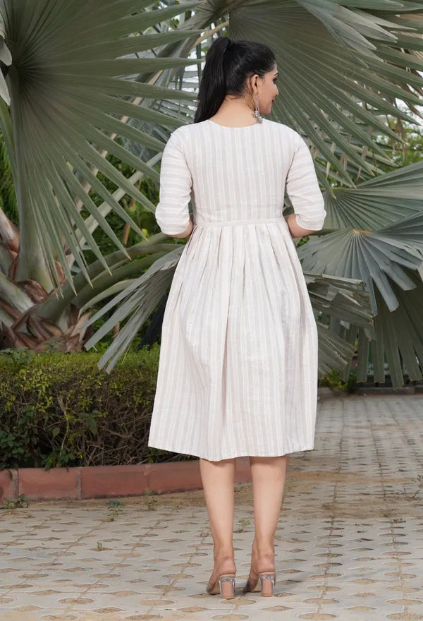 Beige_Regular_Cotton_Blend_Striped_Calf_Length_KurtaFor_Women
