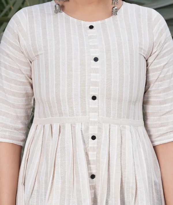 Beige_Regular_Cotton_Blend_Striped_Calf_Length_KurtaFor_Women
