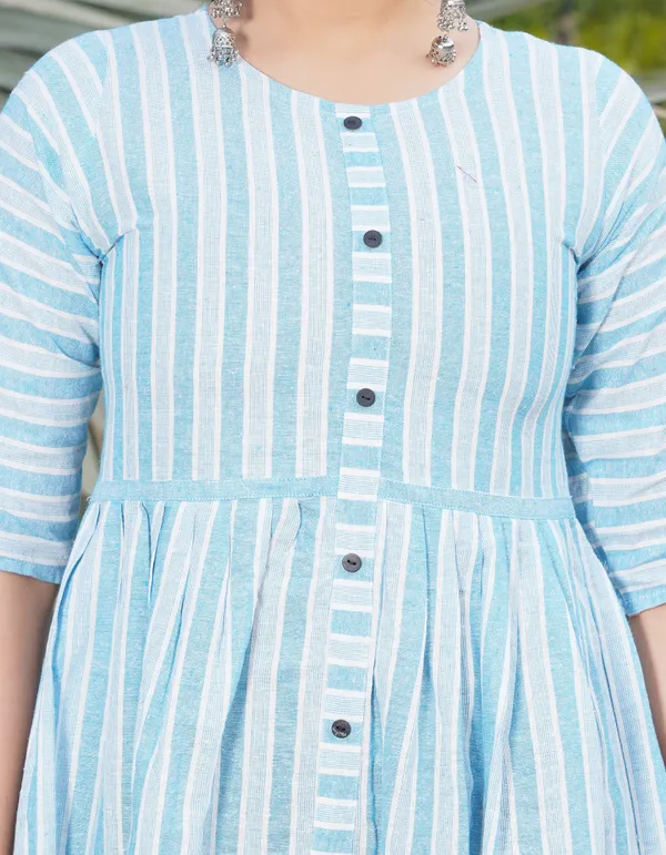 Blue_Regular_Cotton_Blend_Striped_Calf_Length_Kurta_For_Women