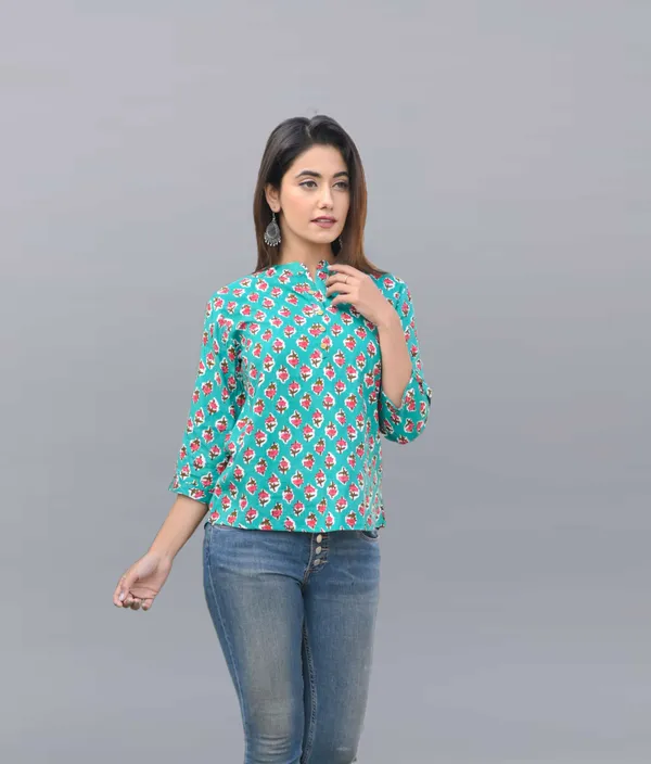 Blue_Viscose_Rayon_Casual_Printed_Top_For_Women