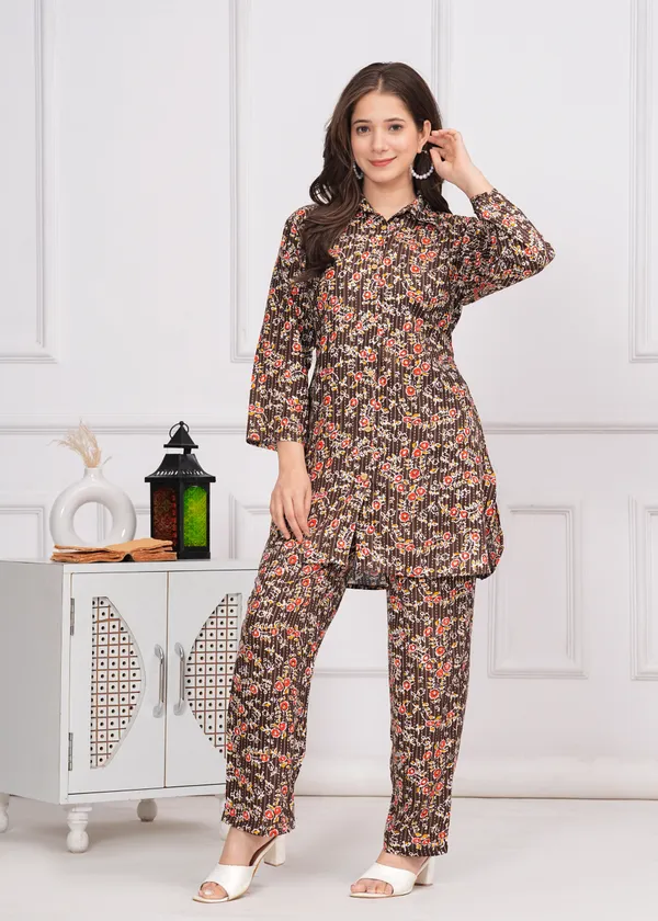 Brown_Viscose_Rayon_Casual_Tunic_Pant_Printed_Co-Ords_Set_For_Women