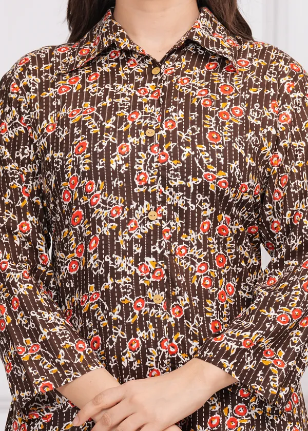 Brown_Viscose_Rayon_Casual_Tunic_Pant_Printed_Co-Ords_Set_For_Women