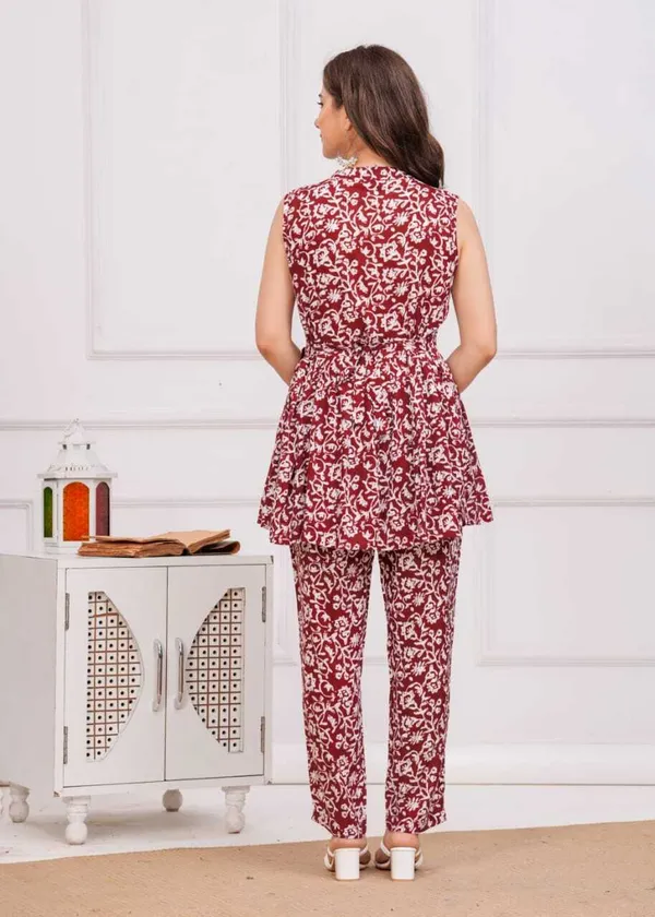 Maroon_Viscose_Rayon_Casual_Tunic_Pant_Printed_Co-Ords_Set_For_Women