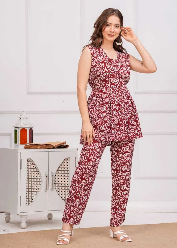 Maroon_Viscose_Rayon_Casual_Tunic_Pant_Printed_Co-Ords_Set_For_Women