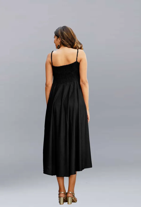 Black_Viscose_Rayon_Midi/Calf_Length_Gown_Dress_For_Women