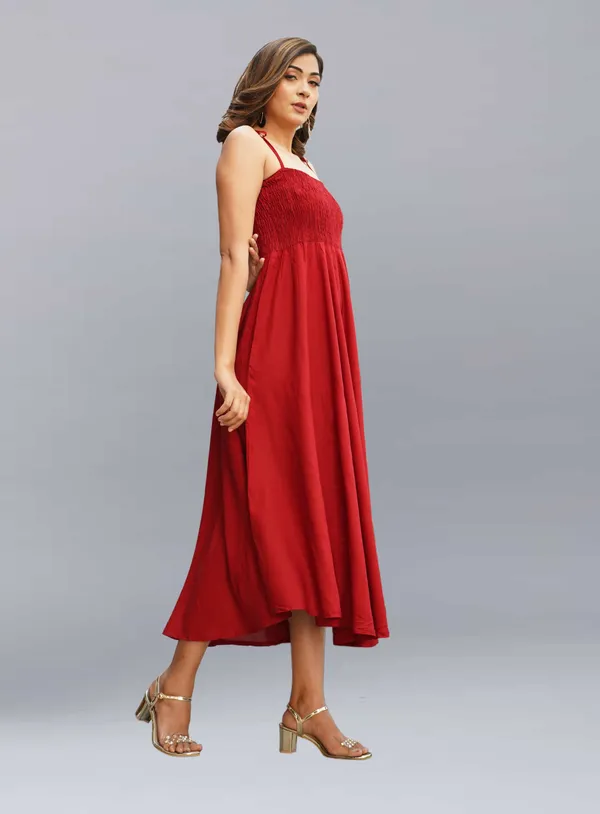 Maroon_Viscose_Rayon_Midi/Calf_Length_Gown_Dress_For_Women