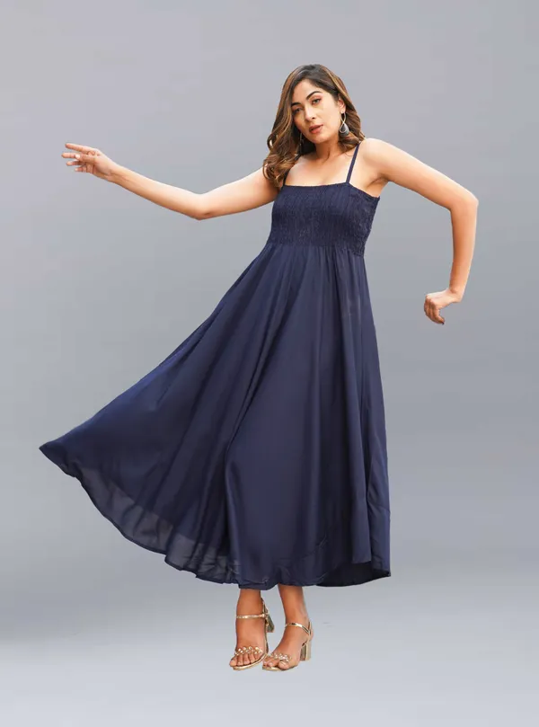 Dark_Blue_Viscose_Rayon_Midi/Calf_Length_Gown_Dress_For_Women