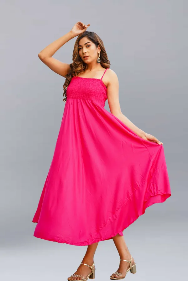 Pink_Viscose_Rayon_Midi/Calf_Length_Gown_Dress_For_Women