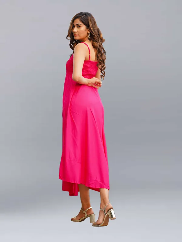 Pink_Viscose_Rayon_Midi/Calf_Length_Gown_Dress_For_Women