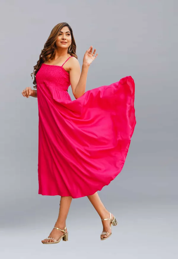 Pink_Viscose_Rayon_Midi/Calf_Length_Gown_Dress_For_Women