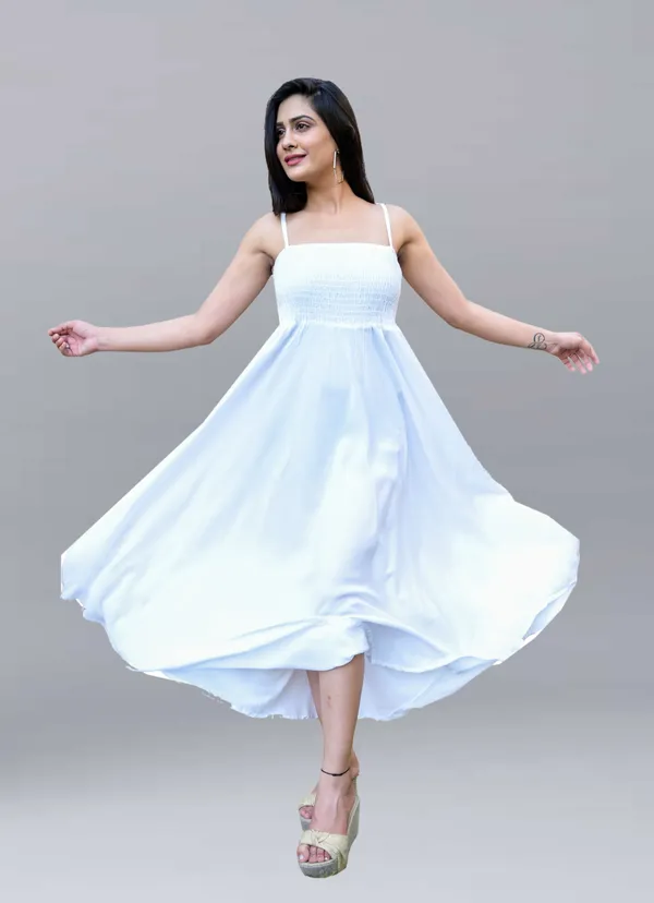 White_Viscose_Rayon_Maxi/Full_Length_Gown_Dress_For_Women