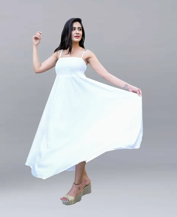 White_Viscose_Rayon_Maxi/Full_Length_Gown_Dress_For_Women