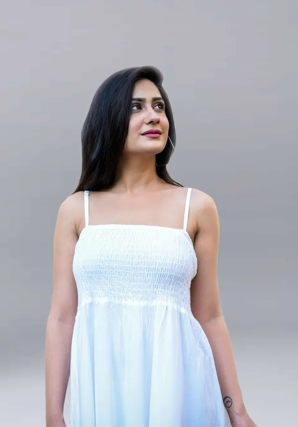 White_Viscose_Rayon_Maxi/Full_Length_Gown_Dress_For_Women
