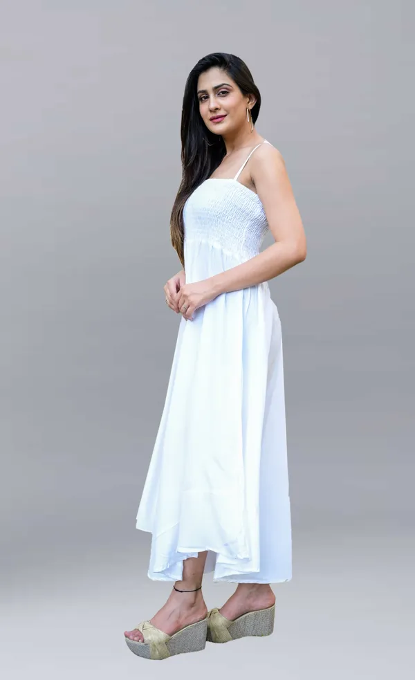 White_Viscose_Rayon_Maxi/Full_Length_Gown_Dress_For_Women