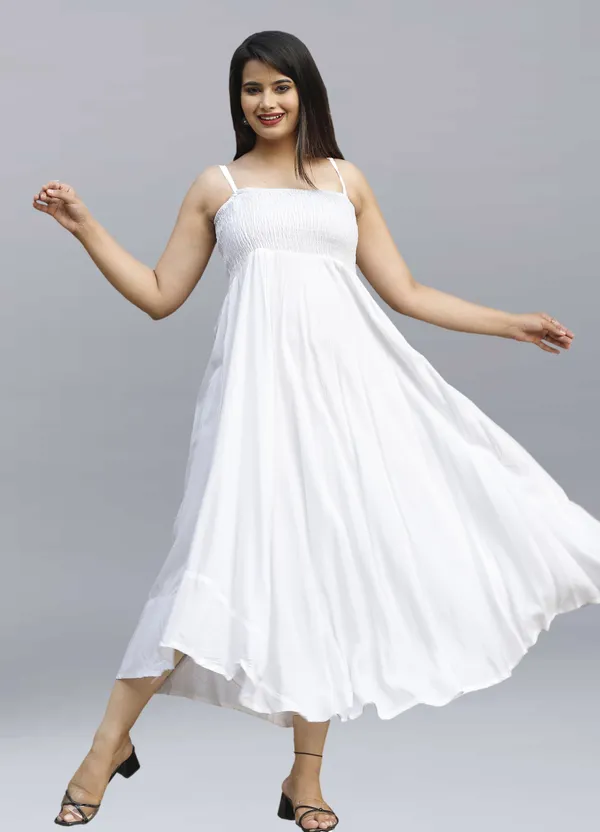 White_Viscose_Rayon_Maxi/Full_Length_Gown_Dress_For_Women
