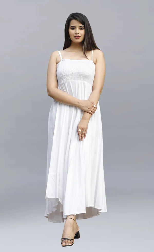White_Viscose_Rayon_Maxi/Full_Length_Gown_Dress_For_Women