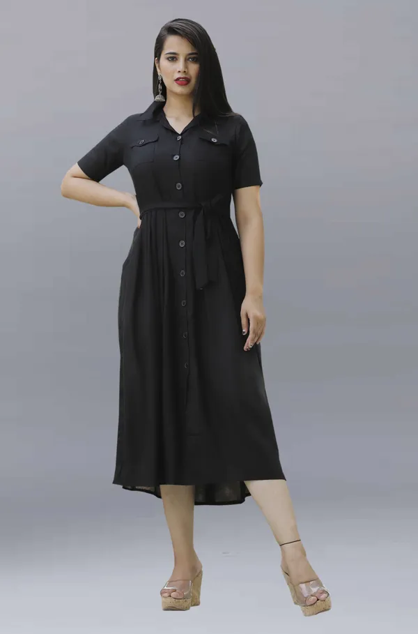 Black_Viscose_Rayon_Below_Knee_Shirt_Dress_For_Women