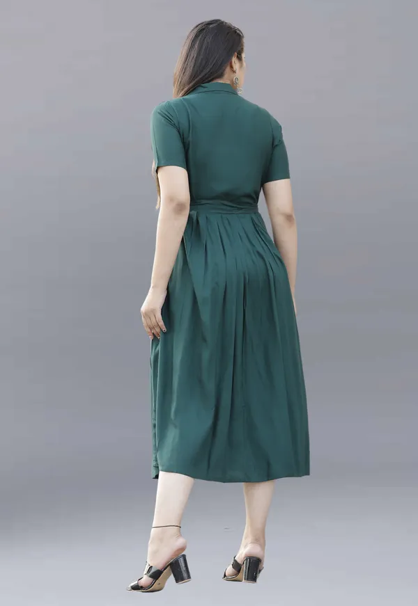 Dark_Green_Viscose_Rayon_Below_Knee_Shirt_Dress_For_Women