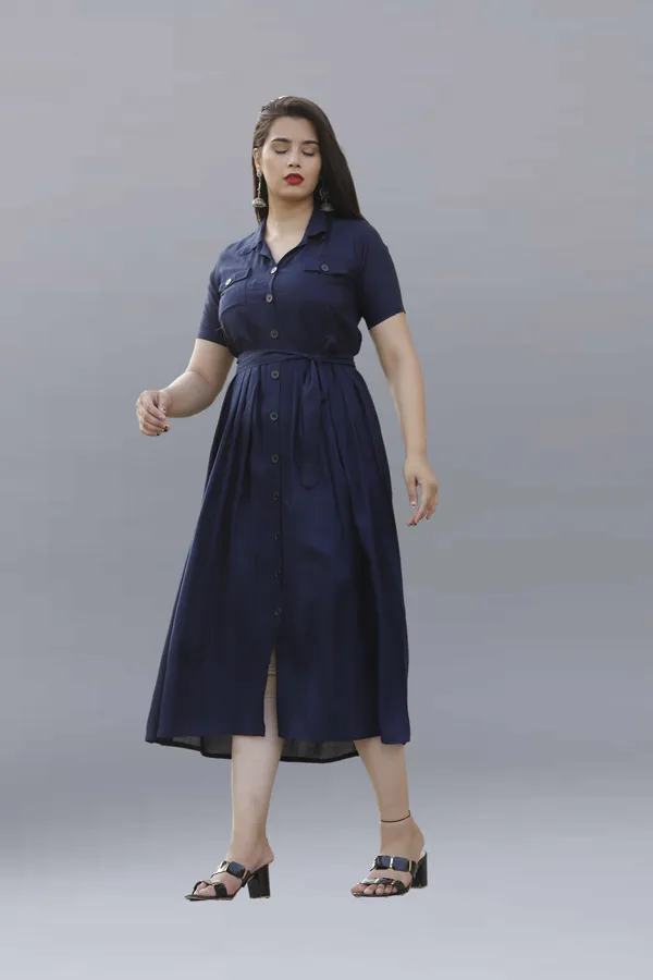 Dark_Blue_Viscose_Rayon_Below_Knee_Shirt_Dress_For_Women