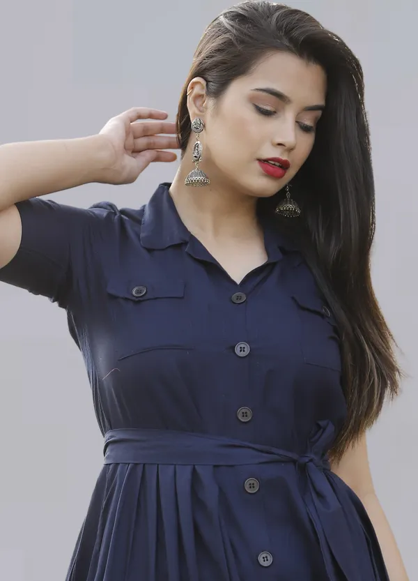 Dark_Blue_Viscose_Rayon_Below_Knee_Shirt_Dress_For_Women