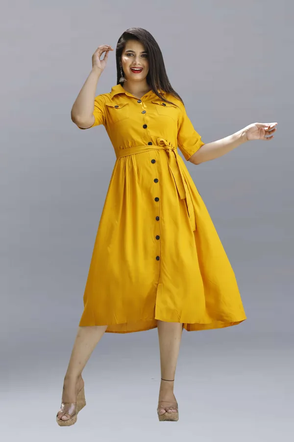 Yellow_Viscose_Rayon_Below_Knee_Shirt_Dress_For_Women