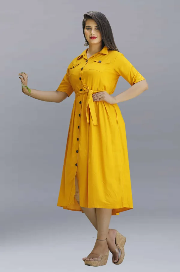 Yellow_Viscose_Rayon_Below_Knee_Shirt_Dress_For_Women