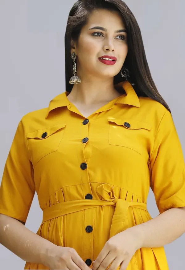 Yellow_Viscose_Rayon_Below_Knee_Shirt_Dress_For_Women