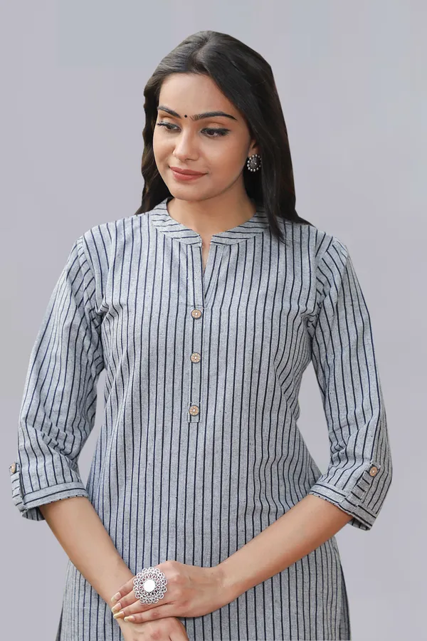 Grey_Regular_Pure_Cotton_Printed_Striped_Calf_Length_KurtaFor_Women