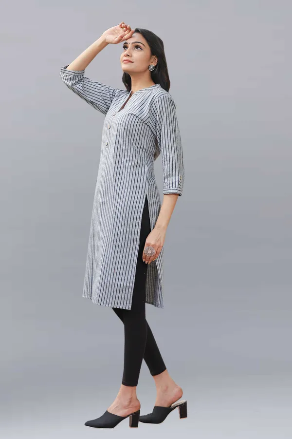 Grey_Regular_Pure_Cotton_Printed_Striped_Calf_Length_KurtaFor_Women