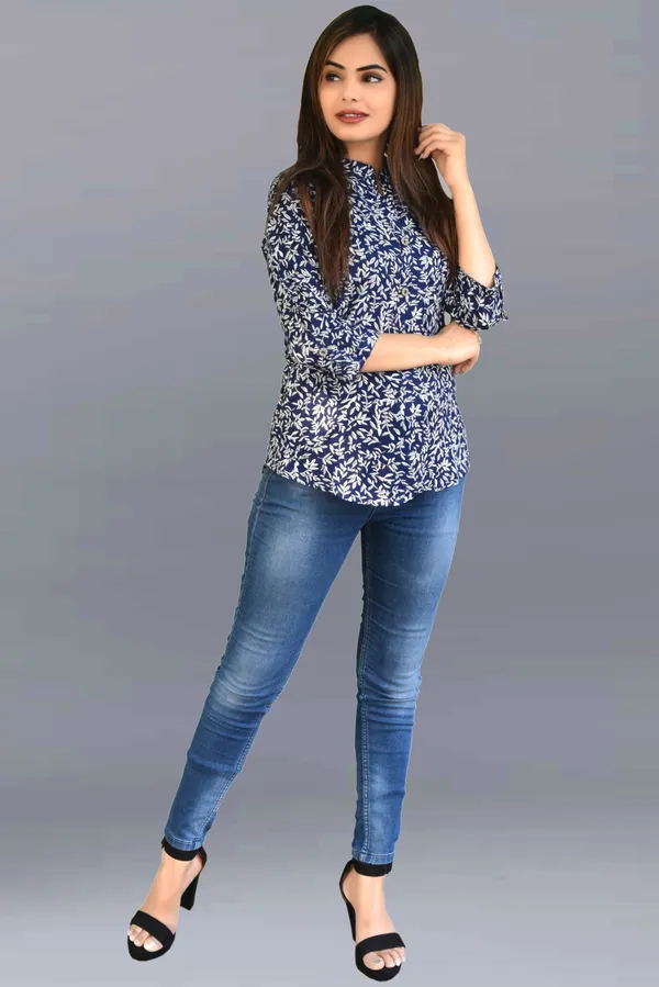 Dark_Blue_&_White_Viscose_Rayon_Casual_Printed_Top_For_Women
