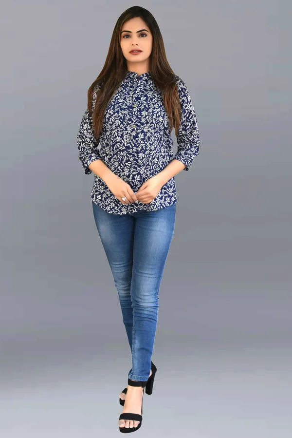 Dark_Blue_&_White_Viscose_Rayon_Casual_Printed_Top_For_Women