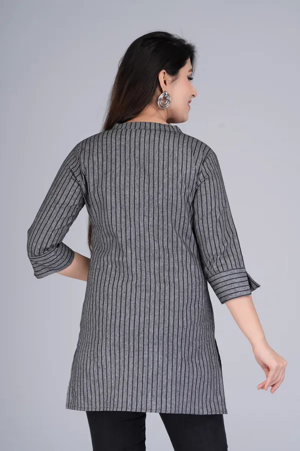 Grey_Cotton_Blend_Casual_Striped_Top_For_Women