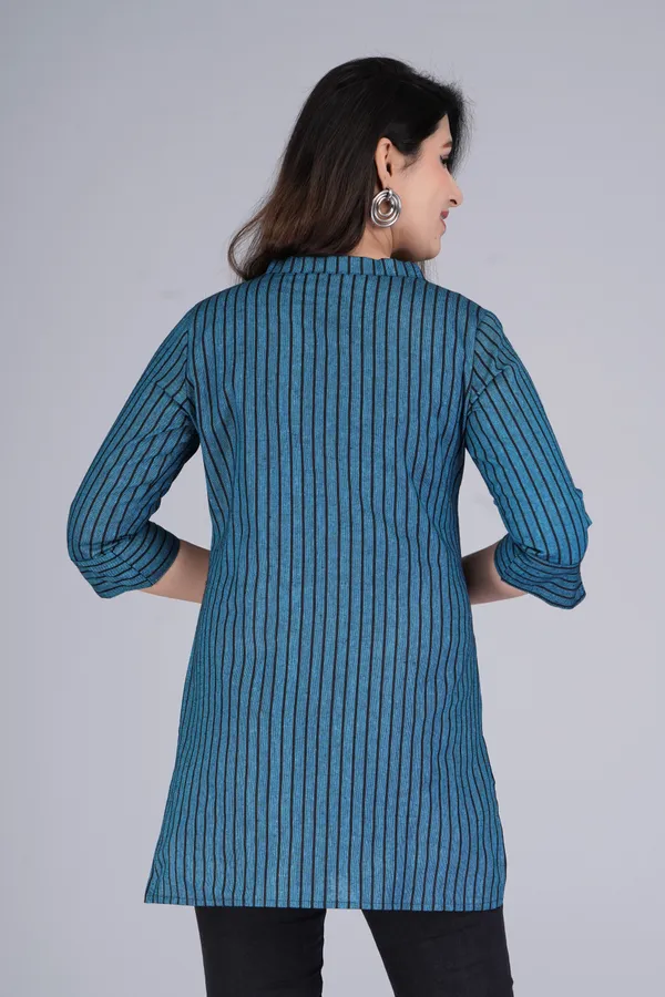 Dark_Blue_&_Black_Cotton_Blend_Casual_Striped_Top_For_Women