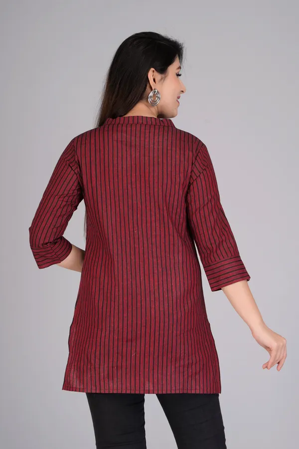 Maroon_Cotton_Blend_Casual_Striped_Top_For_Women