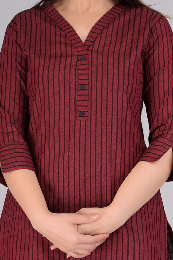 Maroon_Cotton_Blend_Casual_Striped_Top_For_Women