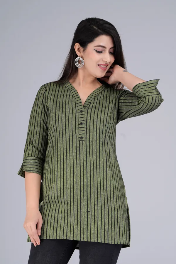 Black_&_Green_Cotton_Blend_Casual_Striped_Top_For_Women