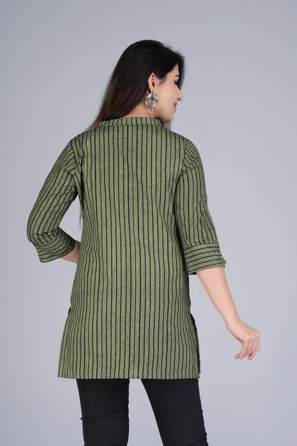 Black_&_Green_Cotton_Blend_Casual_Striped_Top_For_Women