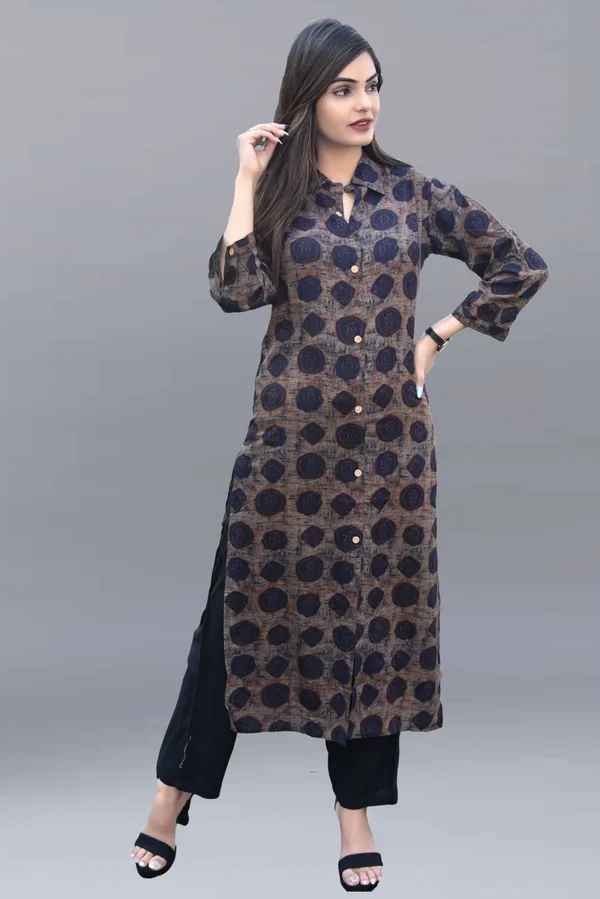 Brown_Regular_Viscose_Rayon_Printed_Knee_Length_Kurta_For_Women
