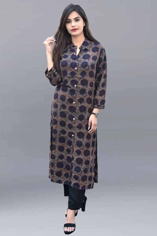 Brown_Regular_Viscose_Rayon_Printed_Knee_Length_Kurta_For_Women