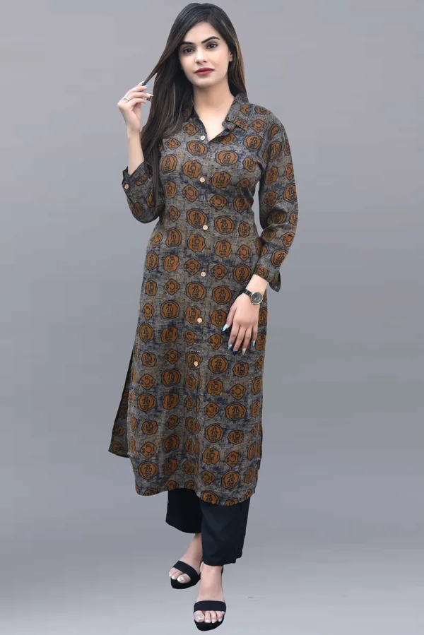 Brown_Regular_Viscose_Rayon_Printed_Knee_Length_KurtaFor_Women