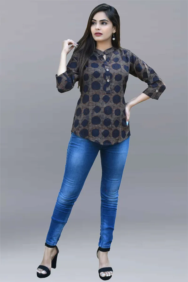 Dark_Blue_&_Brown_Viscose_Rayon_Casual_Printed_Top_For_Women