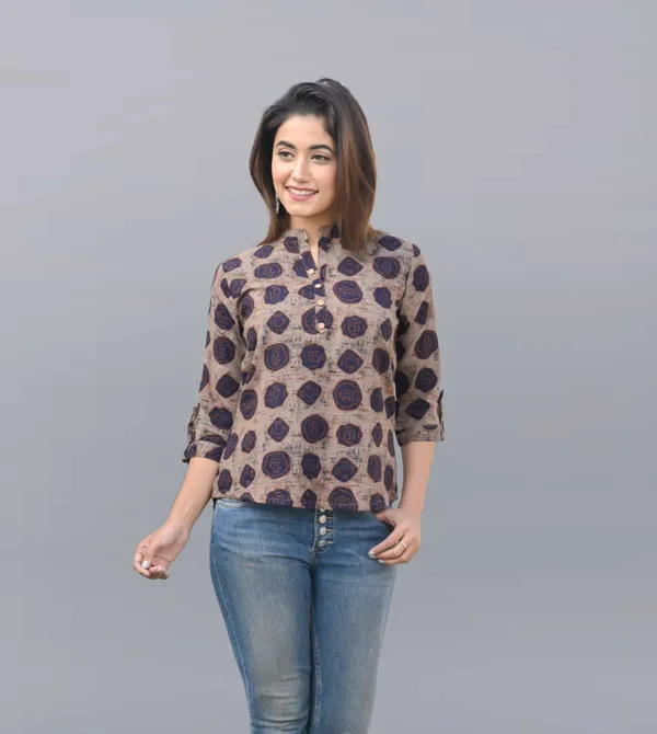 Brown_Viscose_Rayon_Casual_Printed_Top_For_Women