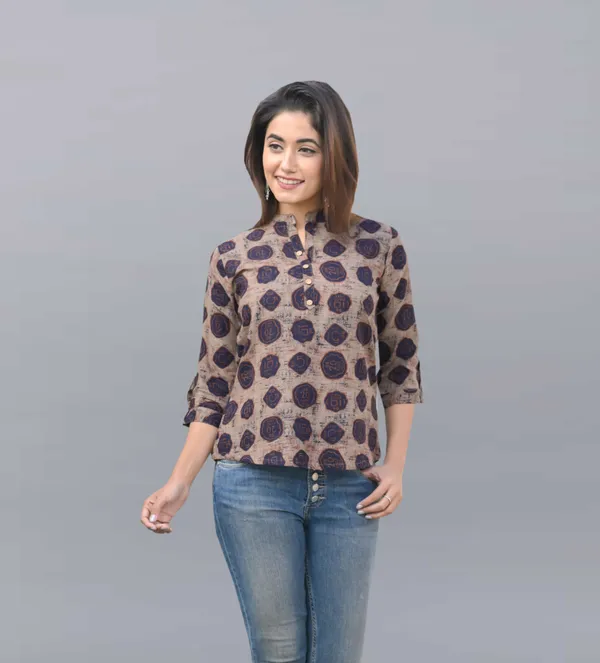 Brown_Viscose_Rayon_Casual_Printed_Top_For_Women