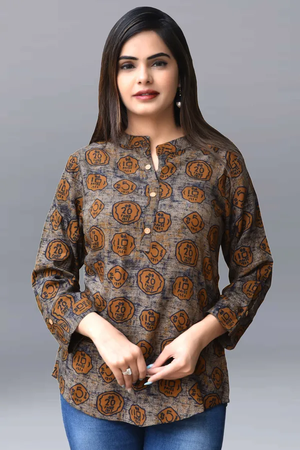 Brown_Viscose_Rayon_Casual_Printed_Top_For_Women