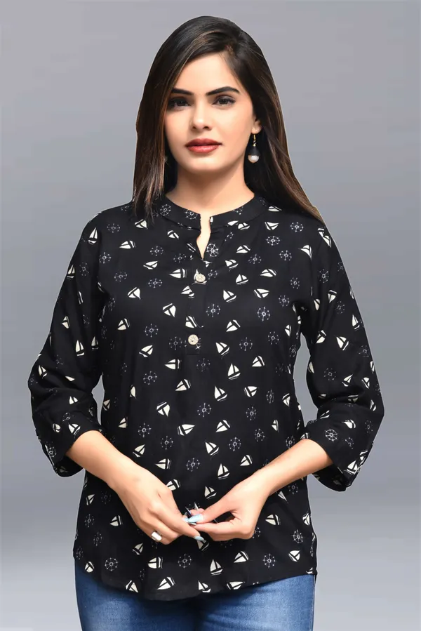 White_&_Black_Viscose_Rayon_Casual_Printed_Top_For_Women