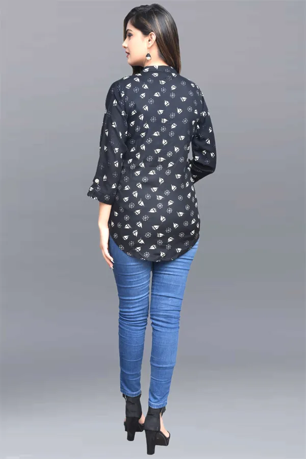 White_&_Black_Viscose_Rayon_Casual_Printed_Top_For_Women
