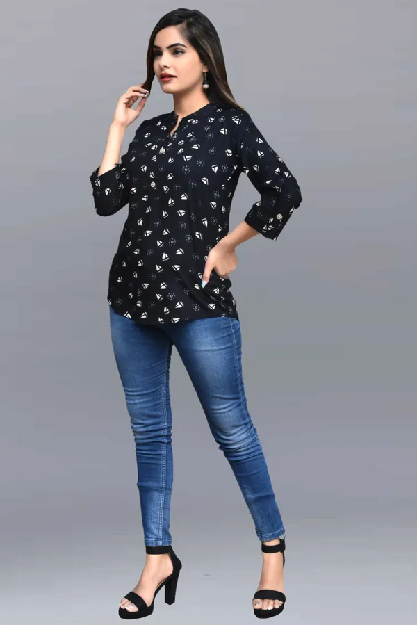 White_&_Black_Viscose_Rayon_Casual_Printed_Top_For_Women