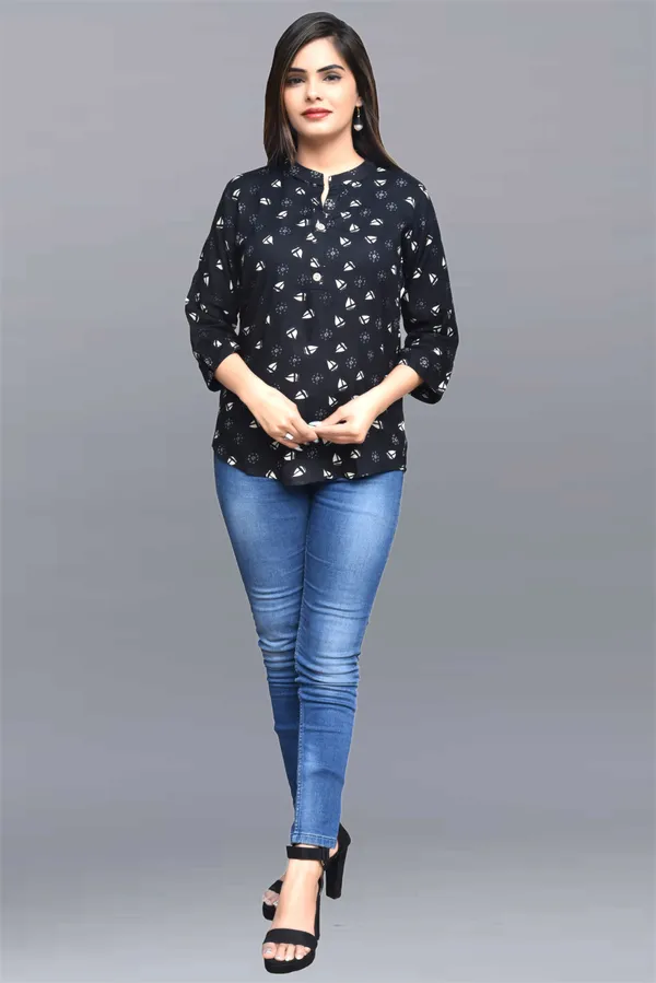 White_&_Black_Viscose_Rayon_Casual_Printed_Top_For_Women